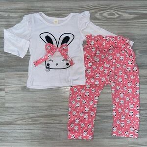 Baby Girls 2-PC Outfit 18–24 Months White Bunny Long Sleeve Top & Pink Pants Set
